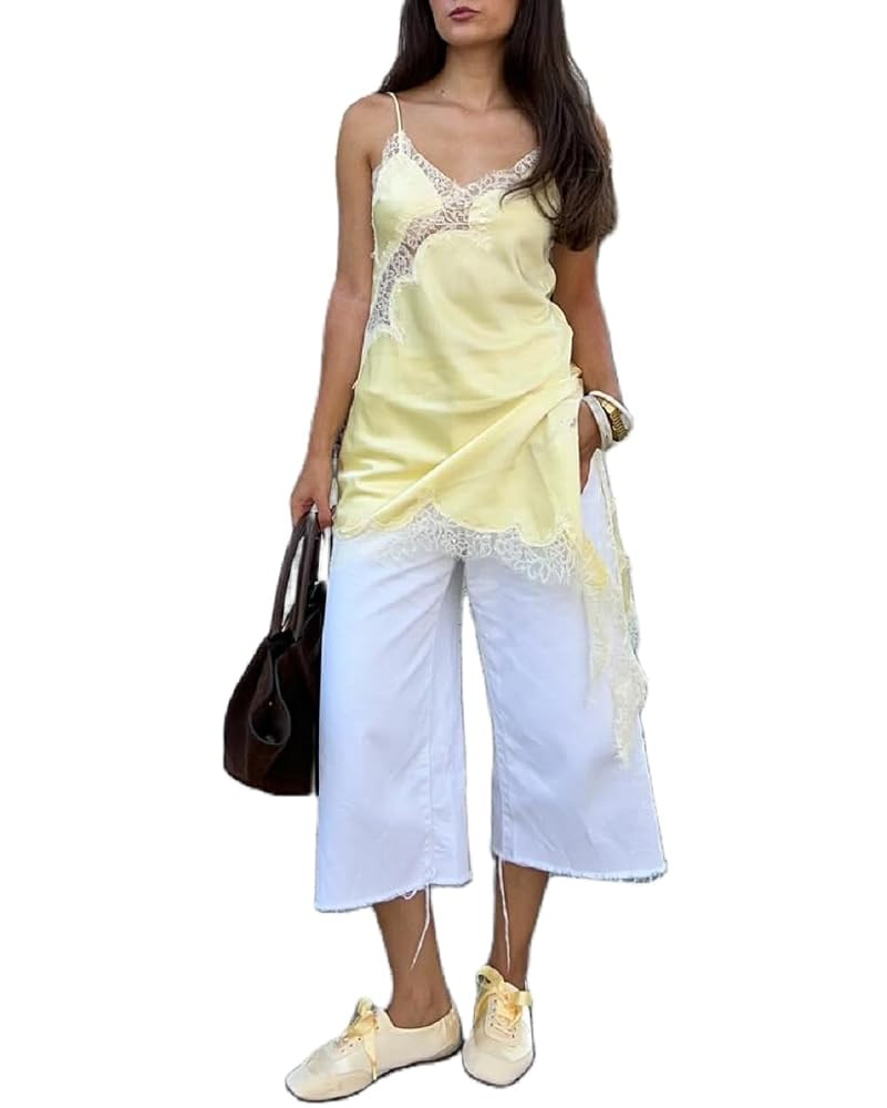 Women Lace Trim Satin Long Flowy Tank Tops Sleeveless Silk Camisole Tops Boho Spaghetti Strap Cam... | Amazon (US)