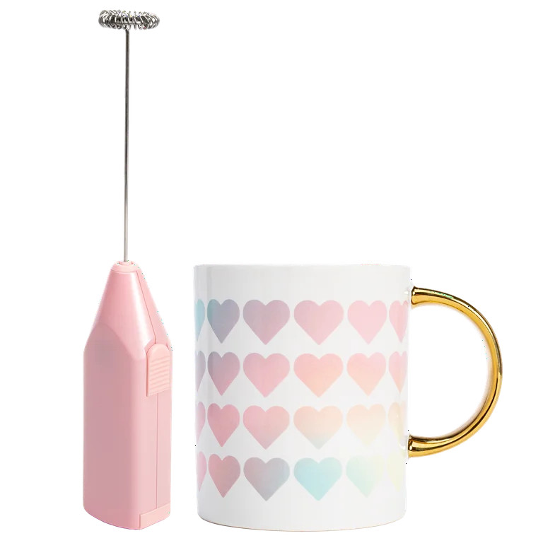 Paris Hilton Hearts 16oz Ceramic Coffee Mug and Electric Milk Frother Set - Battery Powered, 2-Pi... | Walmart (US)