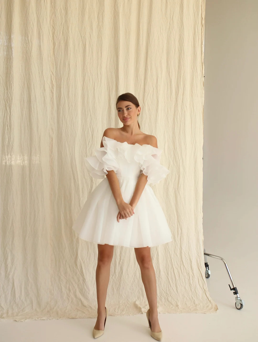 Brenda dress, Short wedding organza dress, Rehearsal dinner dress, Elopement wedding dress. | Etsy (CAD)