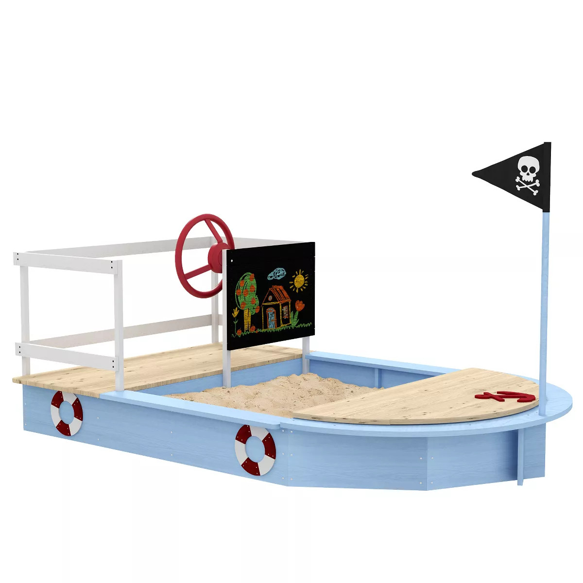 Outsunny Wooden Sandbox, Kids Outdoor Play Set with Pirate Ship Design, Blackboard, Storage Deck,... | Target