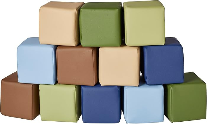 ECR4Kids SoftZone Patchwork Toddler Blocks, Foam Cubes, Earthtone, 12-Piece | Amazon (US)