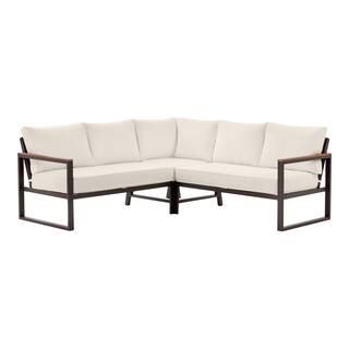 West Park Black Aluminum Outdoor Patio Sectional Sofa Seating Set with CushionGuard Almond Tan Cu... | The Home Depot