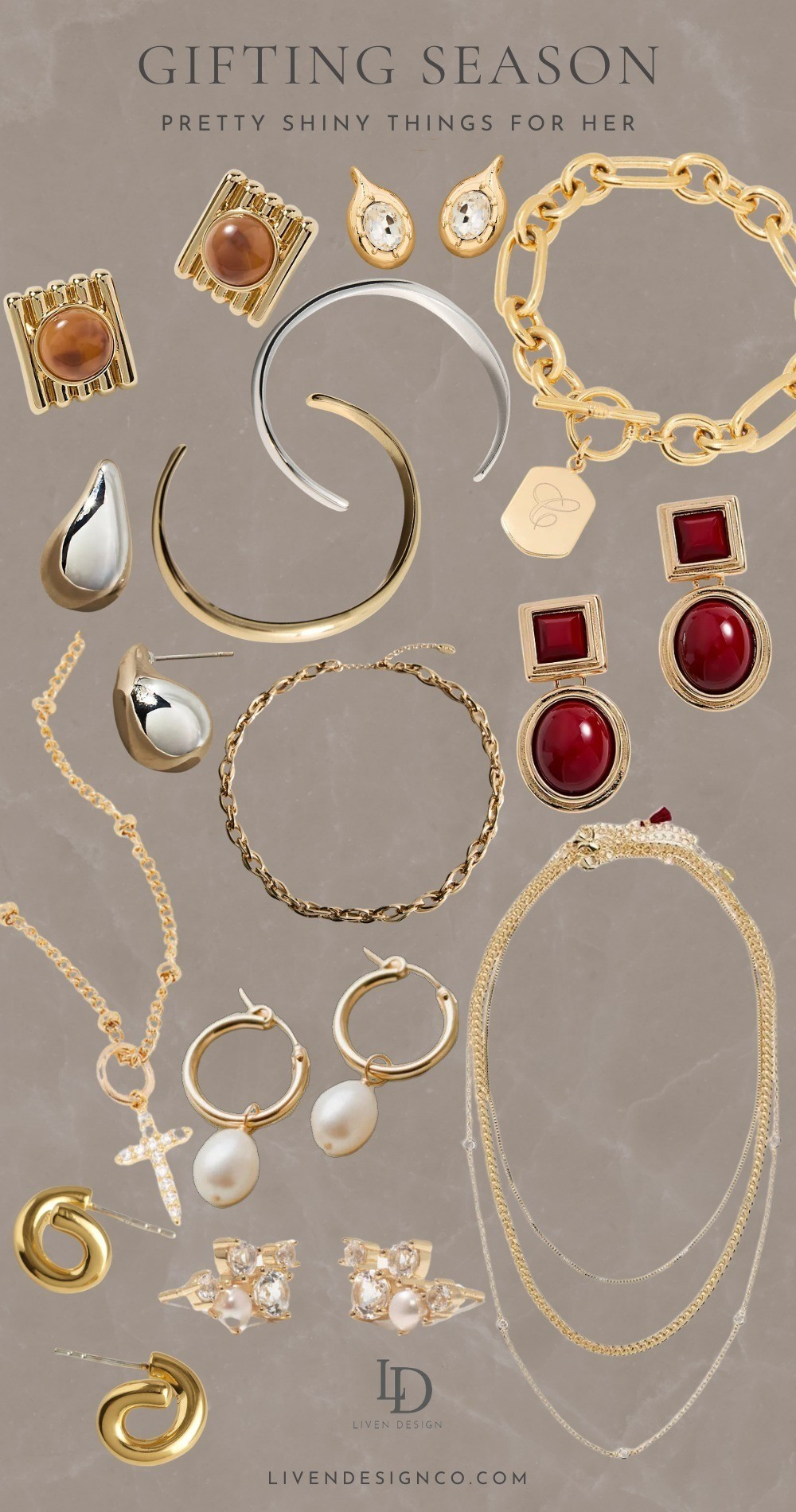 Gift guide for women. Jewelry gift guide. Under $100. Under $50. Gold chain necklace. Statement earrings. Drop earrings. Stud earrings. Gift for mom. Sister. Daughter. Teen. BFF. Girlfriend. Bangles. Charm bracelet. Cross necklace. Diamond Jewelry. #giftideas #Christmasgifts #giftideasforher #holidayshopping #giftsforwomen #luxurystyle #luxefinds #holidayshopping 

#LTKGiftGuide #LTKHoliday #LTKFindsUnder100