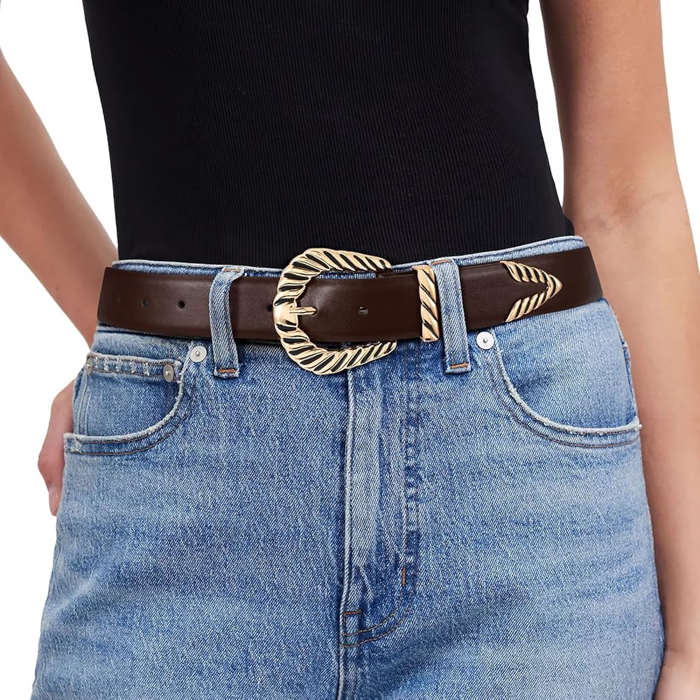 XZQTIVE Western Belt for Women, Modern Rodeo Cowboy Cowgirl Belts, Country Leather Belt Gold Buck... | Amazon (US)