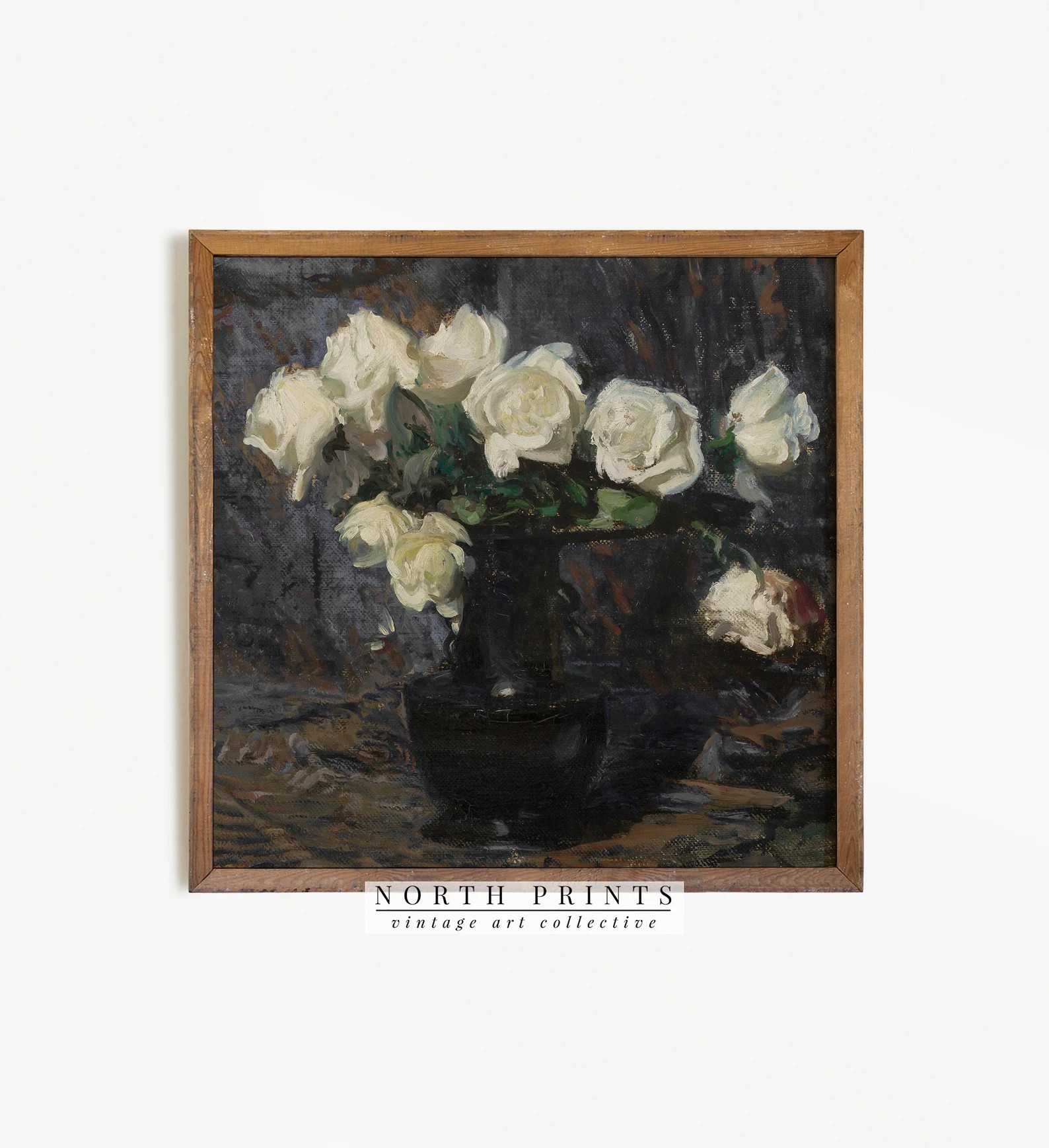 Dark Moody Roses Painting Vintage Square Flower Still Life - Etsy | Etsy (US)