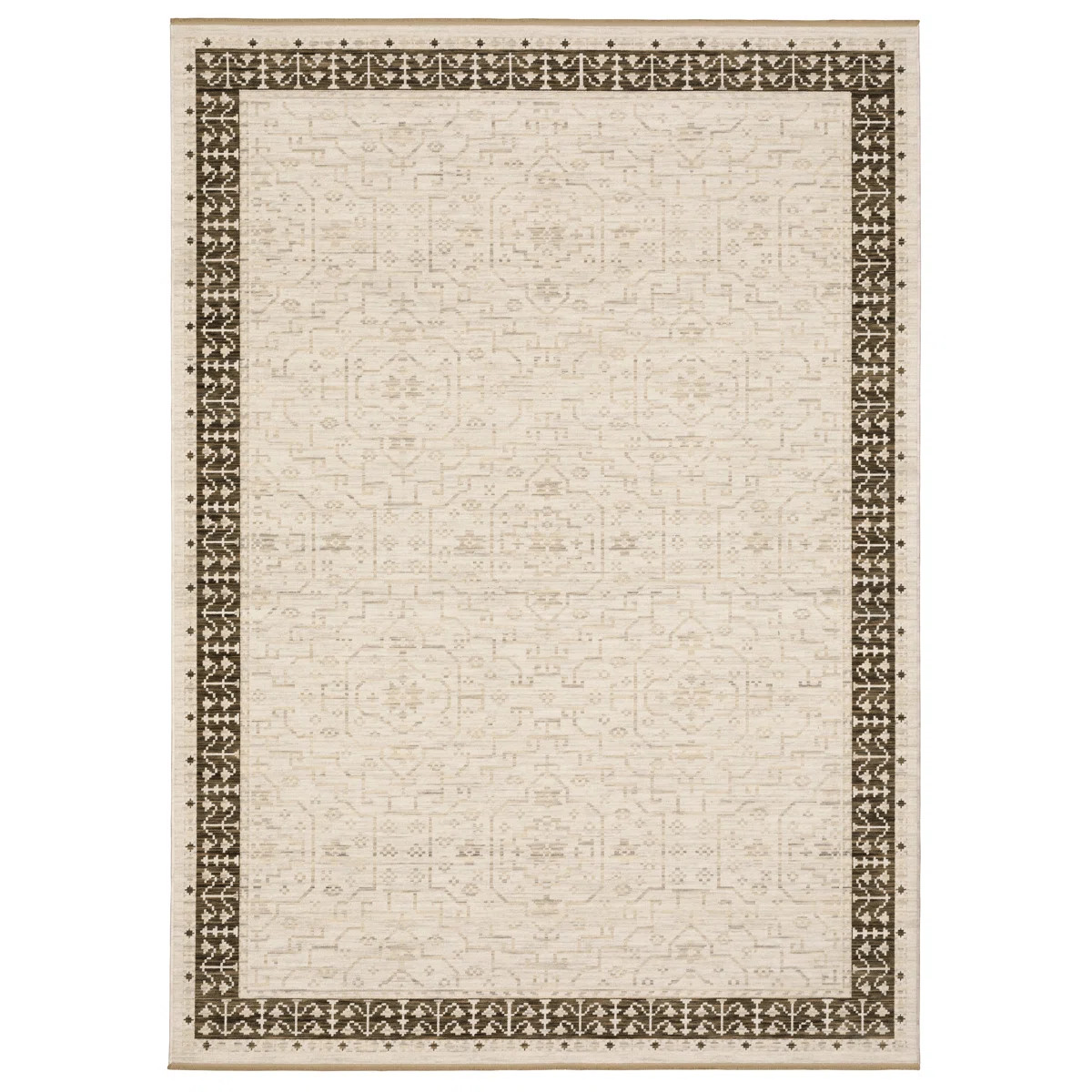 Kuester Global Bordered Beige/ Brown Wool Blend Area Rug | Wayfair North America