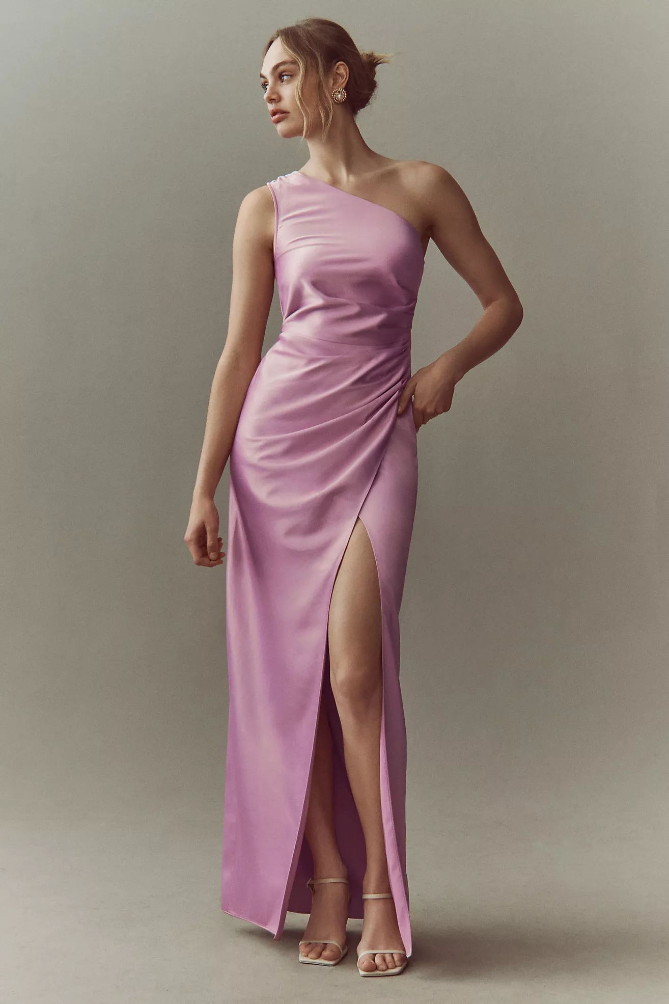 BHLDN Scottie One-Shoulder Side-Slit Stretch Satin Maxi Dress | Anthropologie (US)