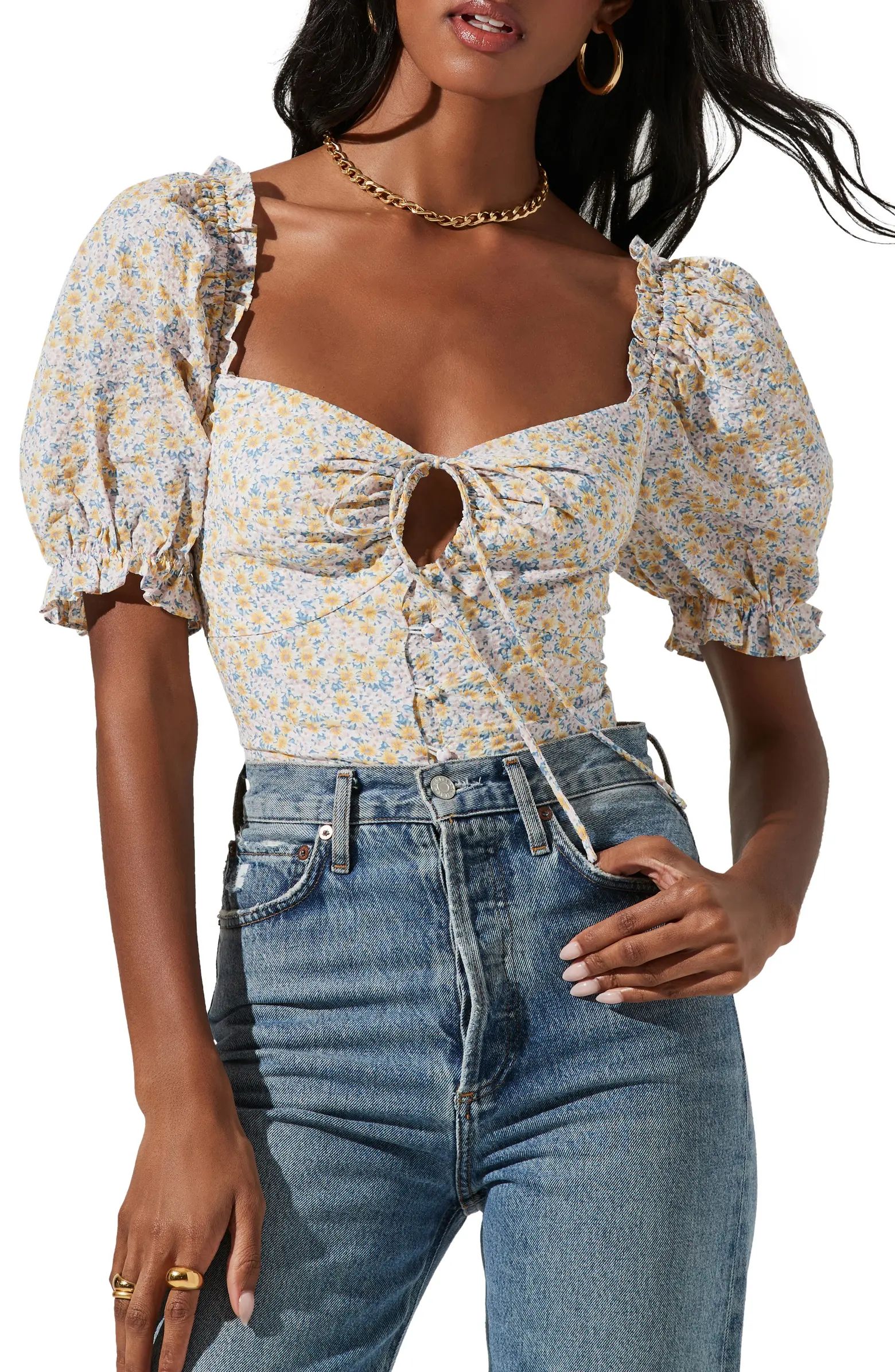 ASTR the Label Floral Keyhole Puff Sleeve Top | Nordstrom | Nordstrom