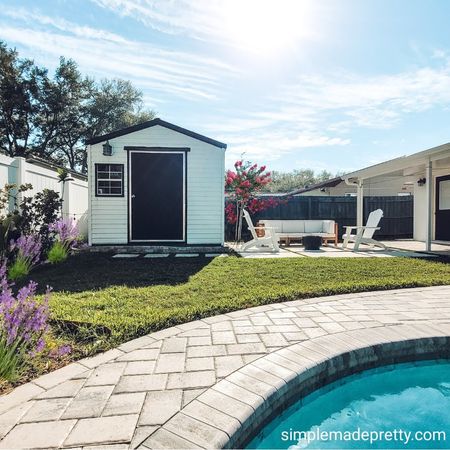 Working on the blog post for the Shed interior makeover! We turned our storage shed into a DIY workshop. More deets coming soon! #shed #shedmakeover #backyard #backyardgoals #poolside #sheshed 

#LTKhome