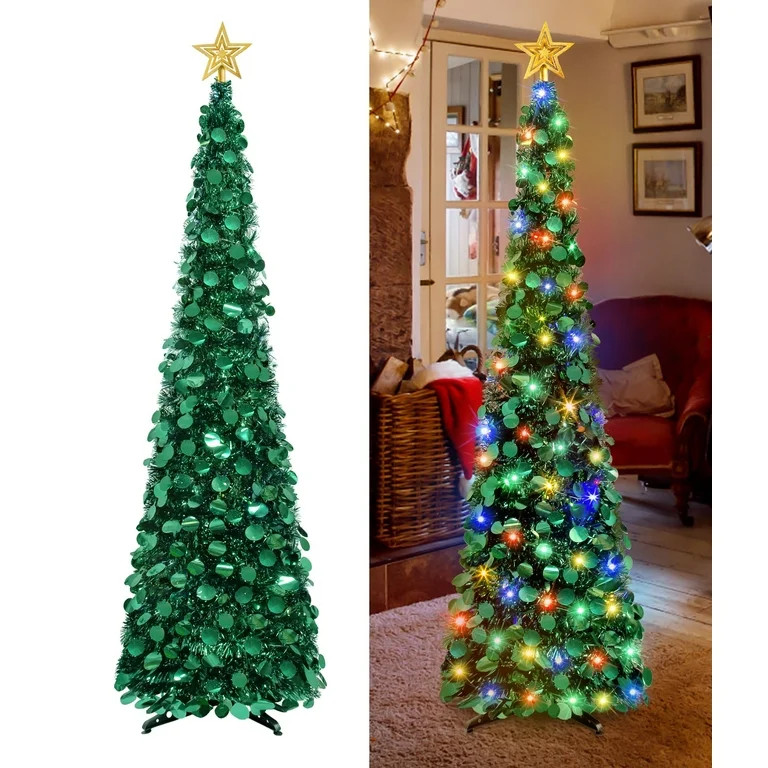 Scidweet 5 Ft Pop up Christmas Tree with Lights & Reflective Sequins, Artificial Collapsible Penc... | Walmart (US)
