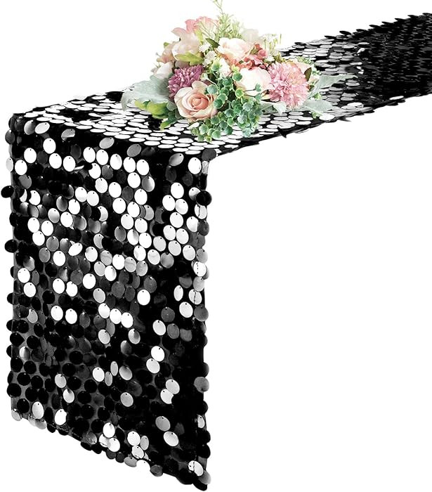 Pufogu 12 "x 108" Sequin Table Runner, Black Glitter Premium Big Sequin Table Runner, Rectangle T... | Amazon (US)