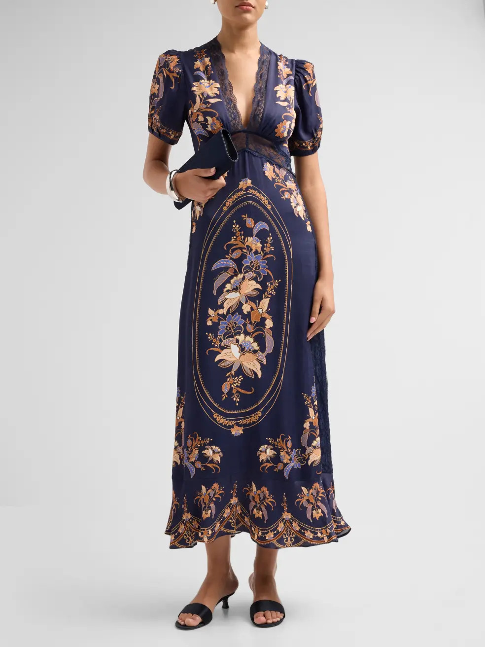 Farm Rio Women's Lara Floral V-Neck Midi Dress - Blue - Size XS | Saks Fifth Avenue