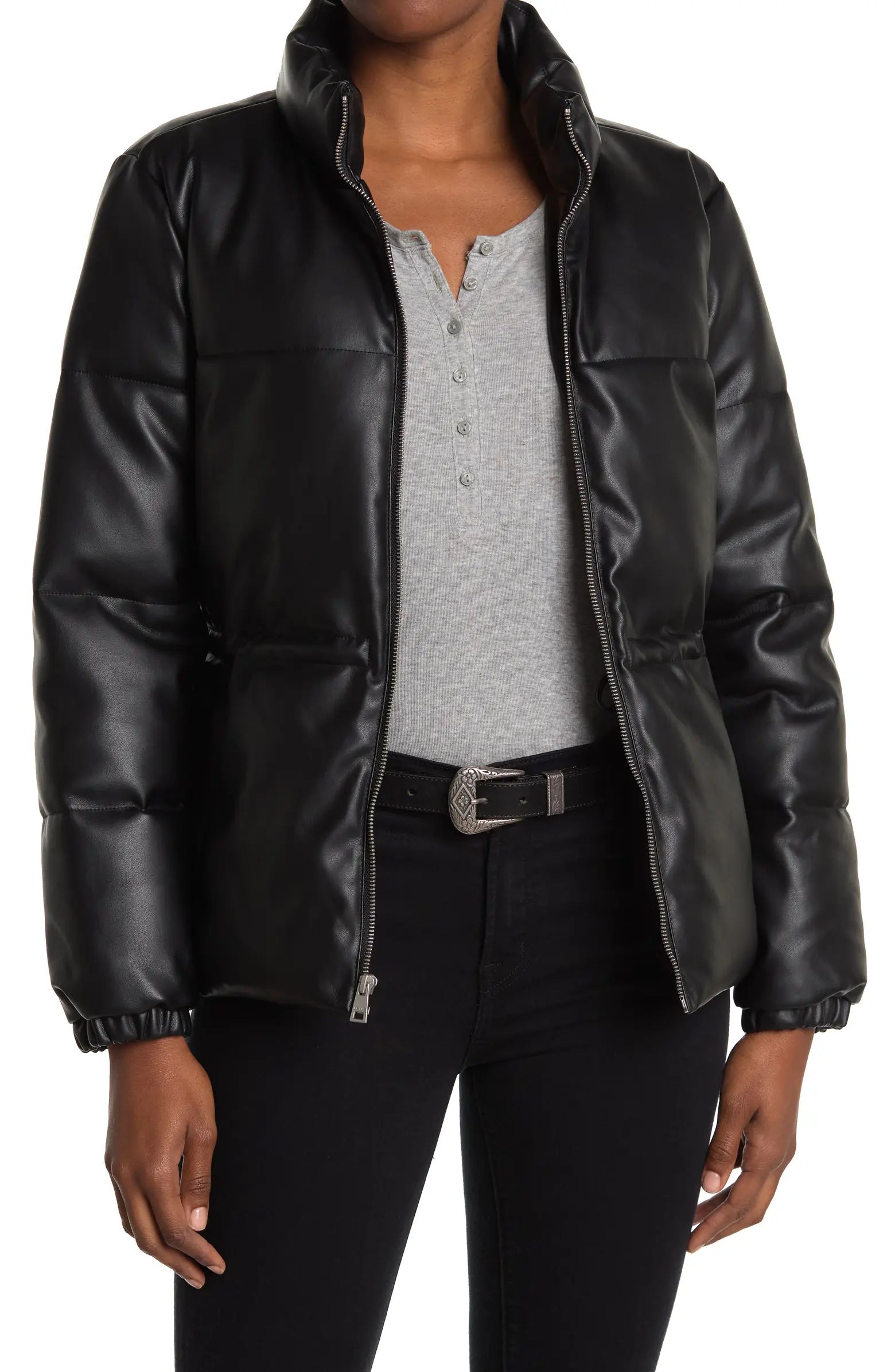 LEVIS Faux Leather Cinched Waist Puffer Jacket | Nordstromrack | Nordstrom Rack