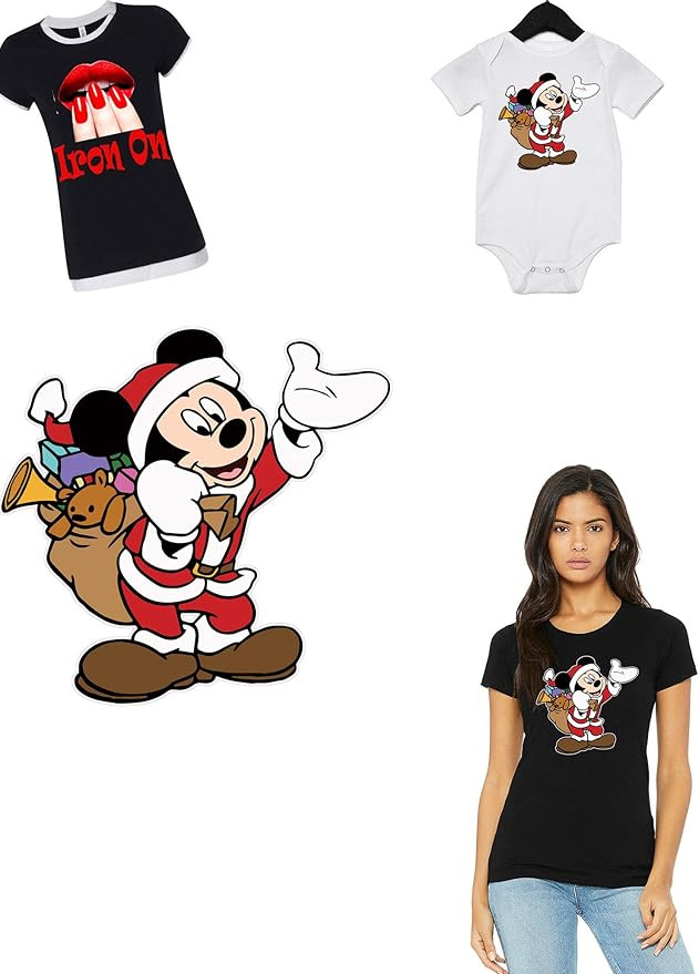 Christmas Mickey Santa with Gifts Iron-On Heat Transfer Sticker/Decal 7" Longest Side. | Amazon (US)