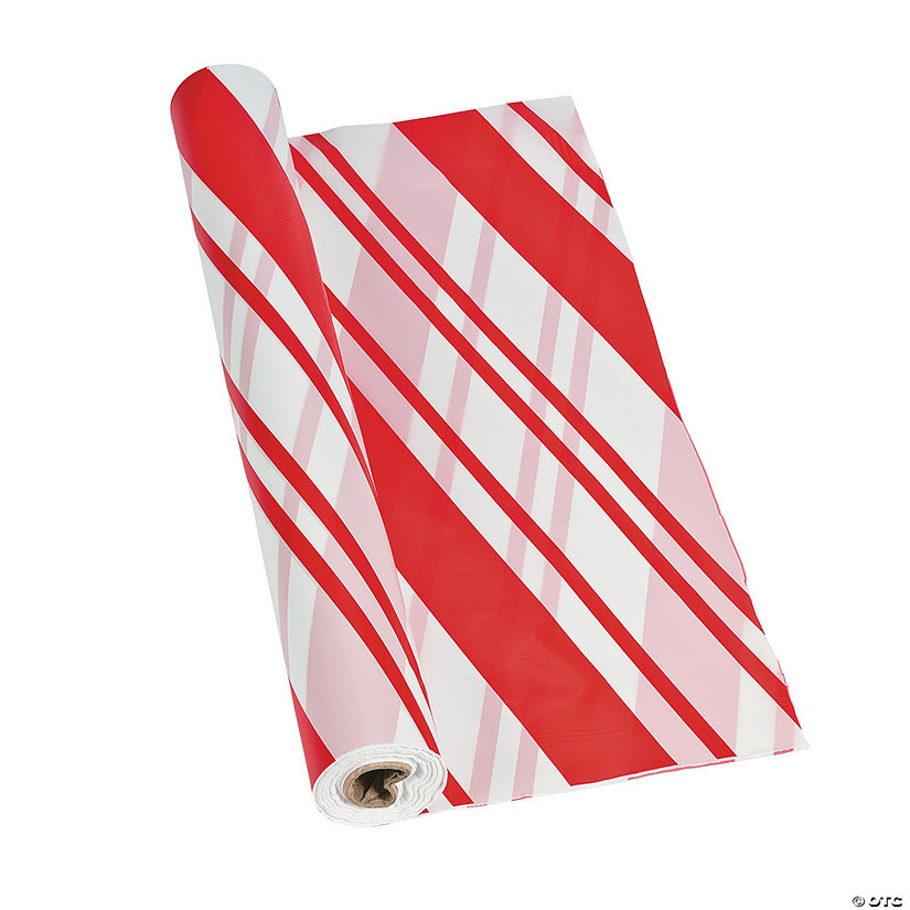 40" x 100 Ft. Candy Cane Striped Disposable Plastic Tablecloth Roll | Oriental Trading Company