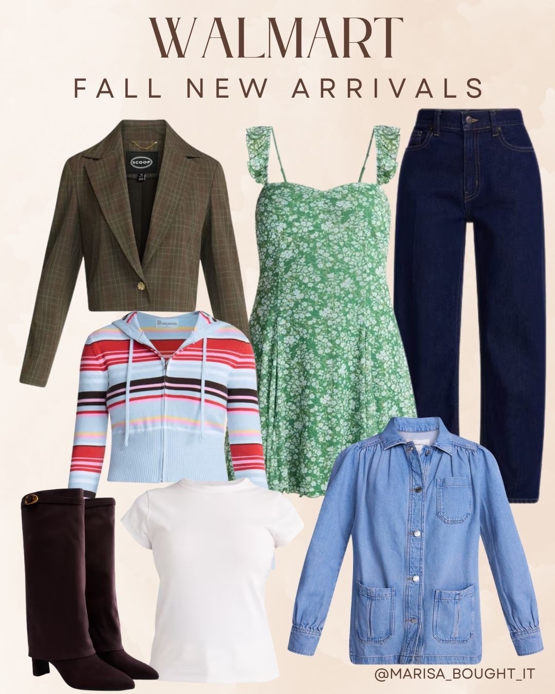 Walmart fall new arrivals drop! 🍂 

Loving these budget-friendly transitional pieces, from tailored cropped blazers and striped hoodies to dark wash denim and chic knee-high boots. 🤎

Layer the floral green dress with a denim jacket or pair high-waisted jeans with classic tees. Infinite fall outfit inspo! ✨

#WalmartFashion #WalmartFinds #FallNewArrivals #OOTD #LTKfashion #FallStyle #BudgetFashion #CasualChic #StreetStyle #AutumnOutfits #StyleInspo #FashionFinds

#LTKSeasonal #LTKootd