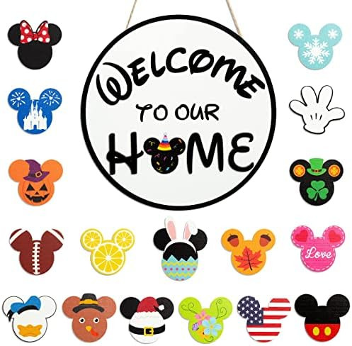 19Pcs Mouse Seasonal Interchangeable Welcome Door Sign Welcome to Our Home Hanging Signs Wooden Roun | Amazon (US)