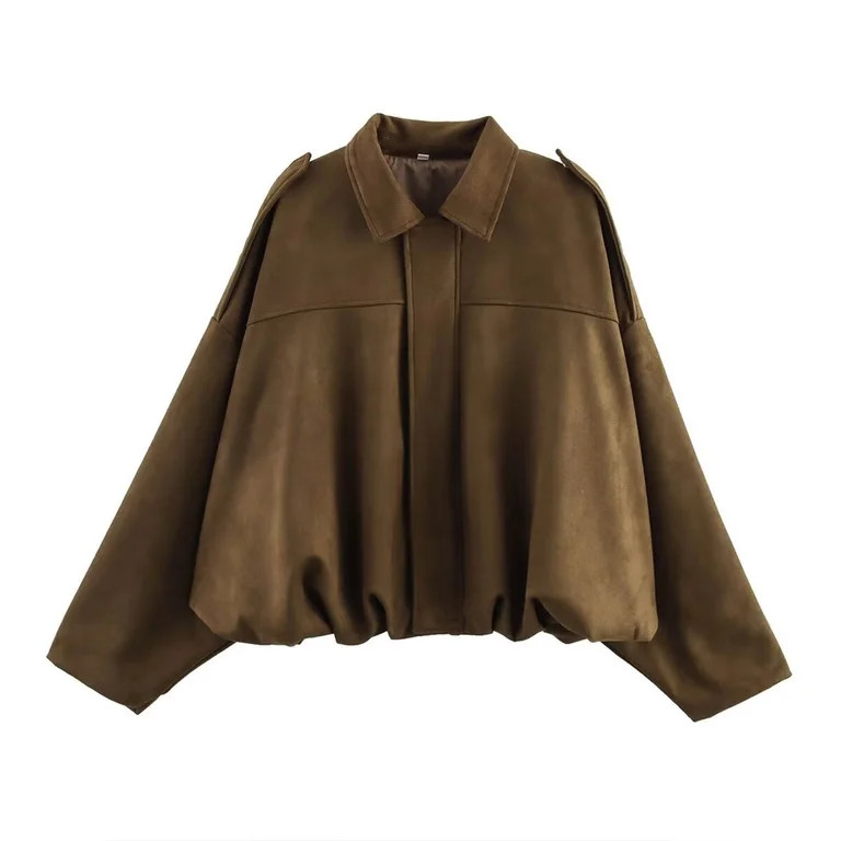 Women's Suede Jacket Spring Lapel Coat Casual Oversized Long Sleeves Trendy Streetwear Outerwear ... | Walmart (US)