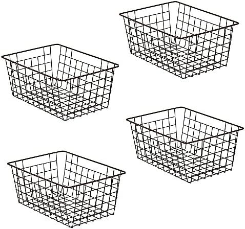 Wire Storage Baskets, Farmhouse Decor Pantry Metal Organizer Dividers with Handles for Closet, Kitch | Amazon (US)