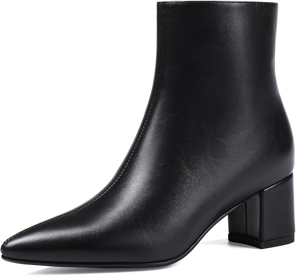 Booties for Women Pointed Toe Ankle Boot Chunky Block Low Heel Boot | Amazon (US)