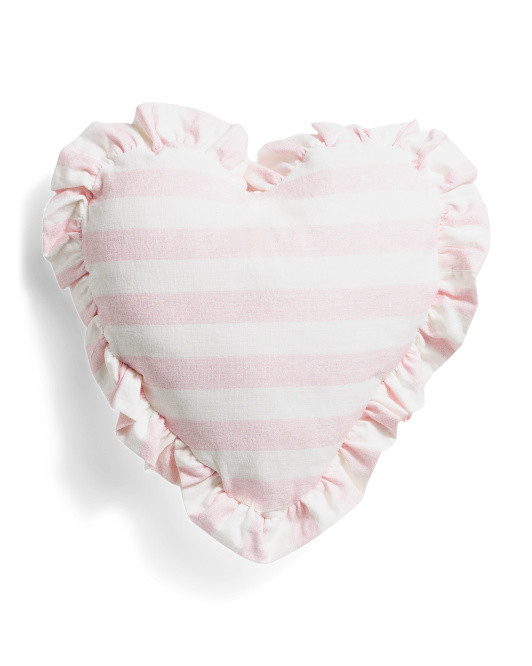 16x16 Striped Heart Ruffle Pillow | TJ Maxx