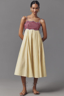 CeliaB Lola Linen Blend Tie-Strap Babydoll Midi Dress | Anthropologie (US)