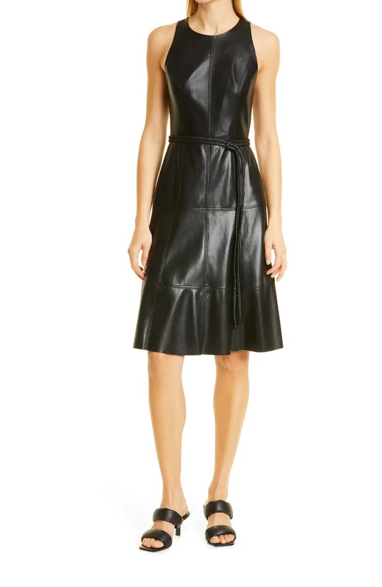 Alice + Olivia Leandra Faux Leather Belted Princess Seam Dress | Nordstrom