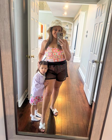 Beach vacay outfits! Love this colorful one piece and that it has a matching mommy and me swimsuit for her 🥰 also love these crochet cover up shorts 👍🏻 

Vacation outfit. Vacay look. Mommy and me. Beach day look. 

#LTKSeasonal #LTKtravel #LTKswim
