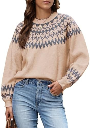 Womens Cashmere Fair Isle Sweaters Vintage Sweater Colorful Wool Crew Neck Long Sleeve Pullover J... | Amazon (US)