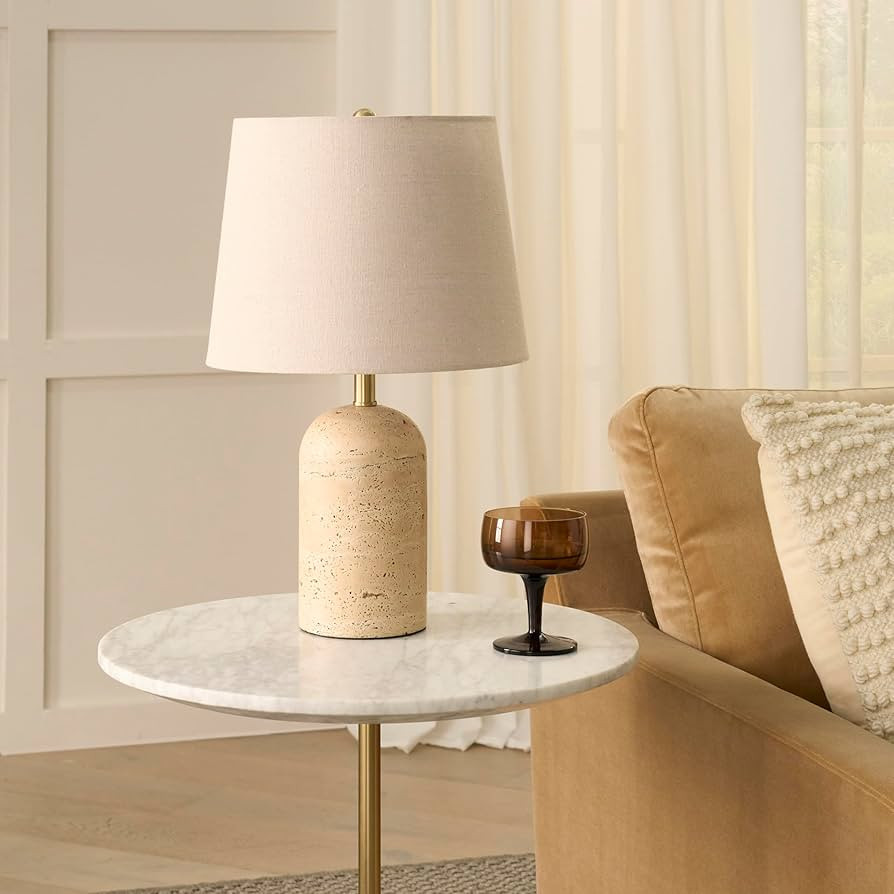 Nourison 18" Natural Travertine & Brass Accent Table Lamp for Bedroom, Living Room, Dining, Entry... | Amazon (US)