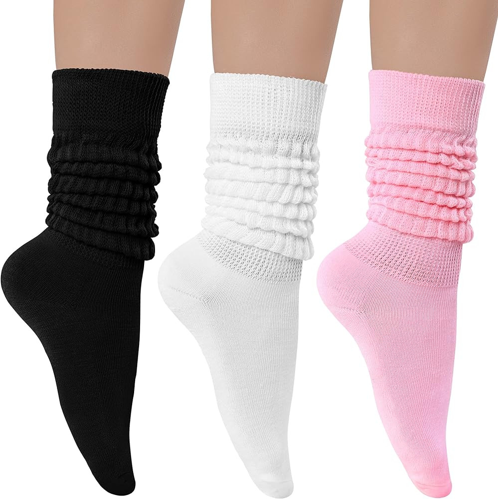 Witwot 3 Pairs Women's Slouch Socks Cotton Knit Knee High Scrunch Sock Size 6-11 | Amazon (US)