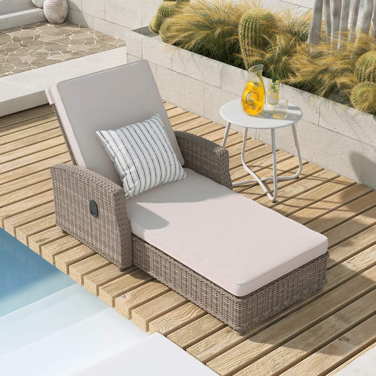 Alyeska Aluminum Outdoor Chaise Lounge with  Air Pump, Adjustable Reclining Back & Sunbrella/Olef... | Wayfair North America