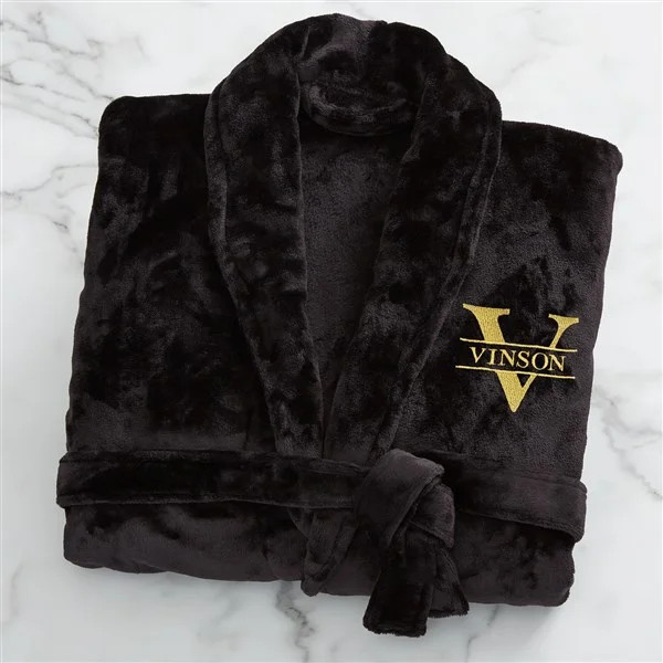 Lavish Last Name Embroidered Fleece Robe - Black | Personalization Mall