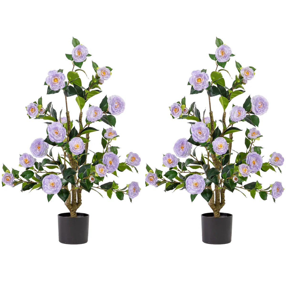 Artificial Camellia Tree 3.3 FT 2 Pack,with Blooming Flowers&Natural Wood Trunk (Set of 2) | Wayfair North America