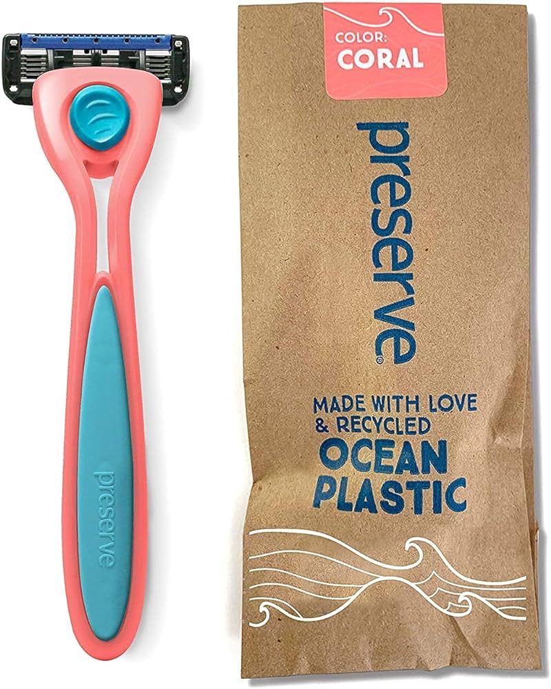 Preserve POPi Shave 5 Razor System Made with Recycled Ocean Plastic and 5-blade cartridge, Coral ... | Amazon (US)