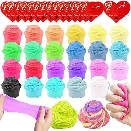 AMENON 28 Pack Butter Slime Kit Valentines Day Gifts with 32 Kids Valentine Exchange Cards Fluffy... | Amazon (US)