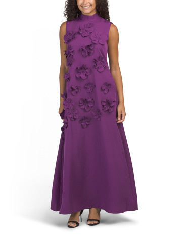 Sleeveless Mock Neck 3d Floral Maxi Dress for Women | Polyester/Spandex | Marshalls