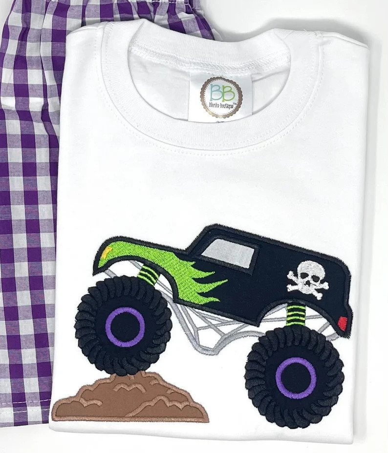 Boys Monster Truck Embroidered Shirt, Applique Customizable Outfit, Grave Digger - Etsy | Etsy (US)