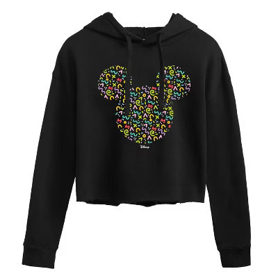 Women's Disney Mickey Head Cropped Graphic Hoodie - Black - Small | Target