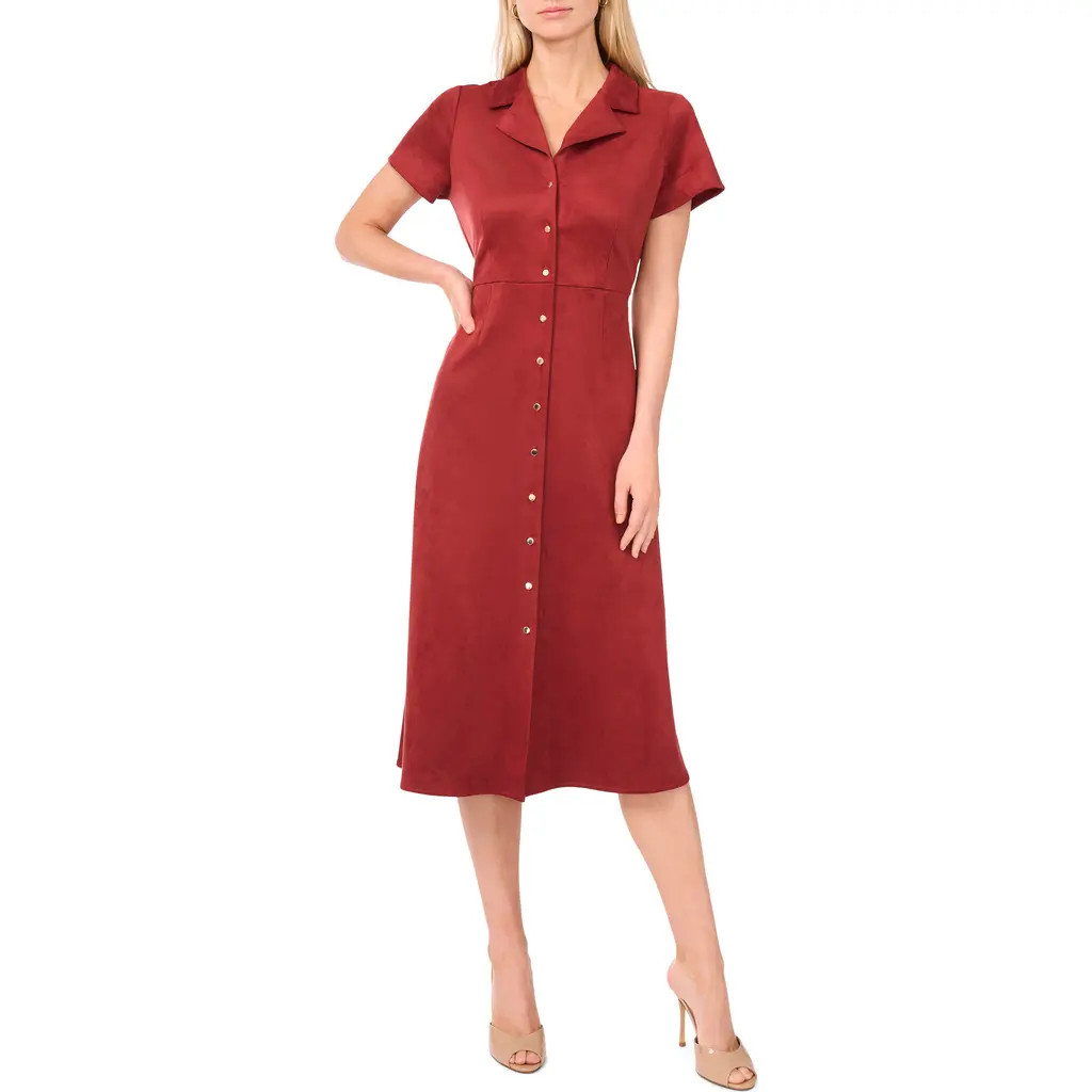 Vince Camuto Short Sleeve Faux Suede Midi Shirtdress in Rustic at Nordstrom, Size Small | Nordstrom