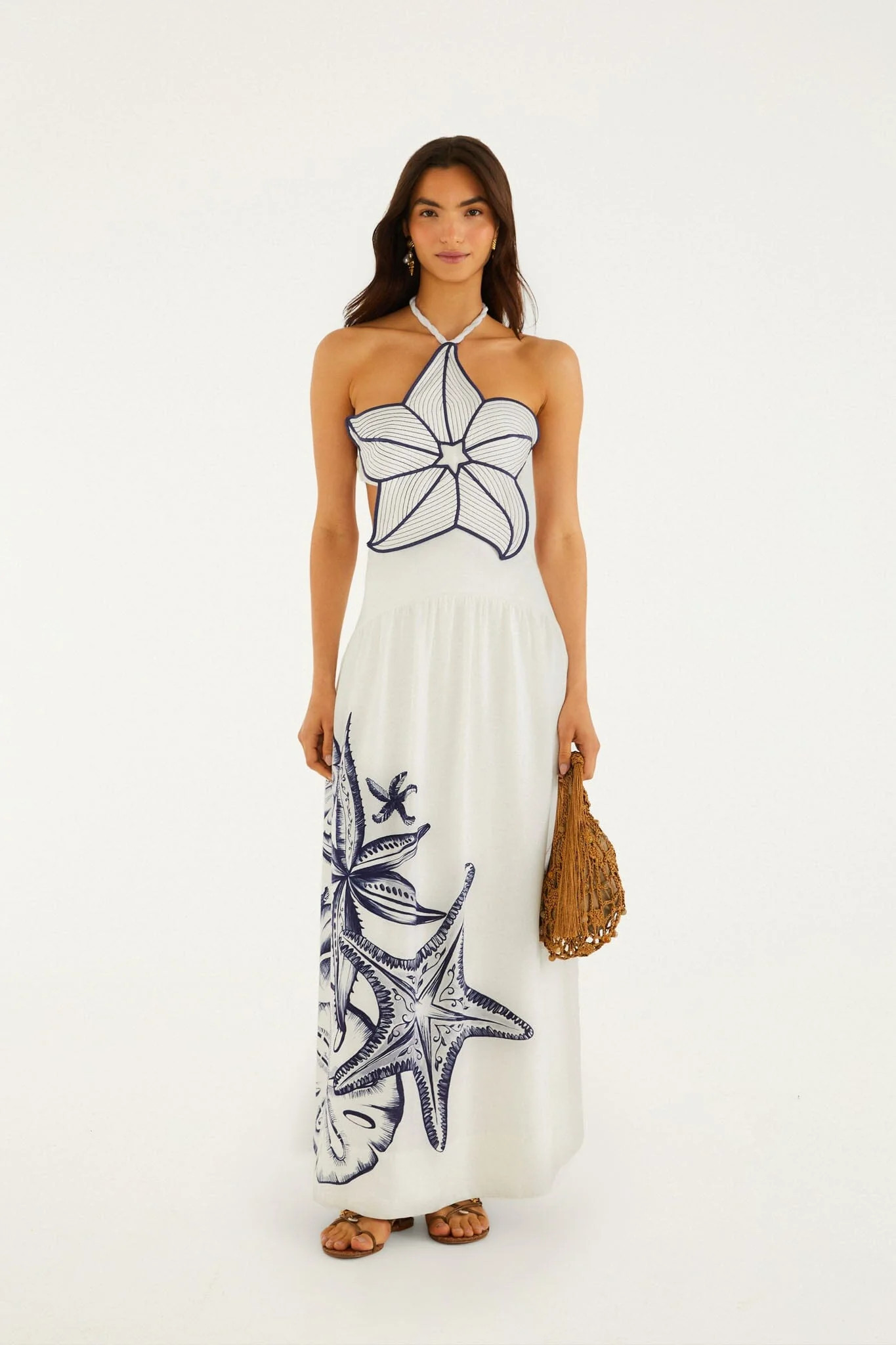 Off-White Coast Stars 3d Bodice Lenzing\u0099 Ecovero\u0099 Euroflax\u0099 Maxi Dress | FARM Rio | FarmRio (US)