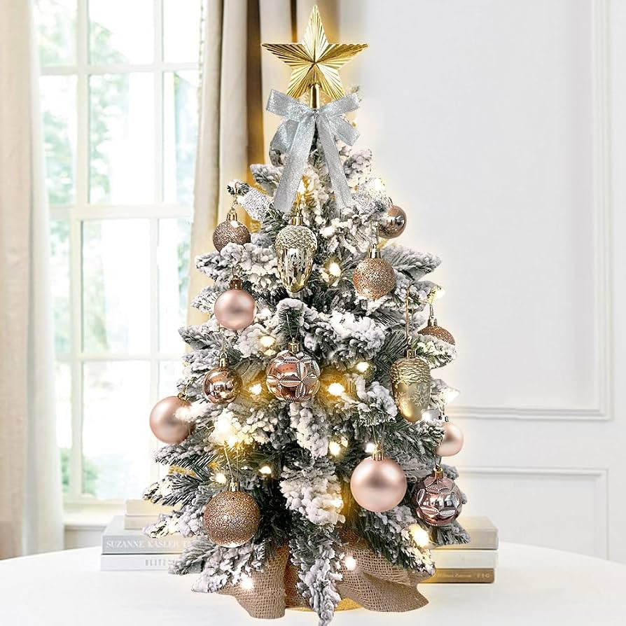 Mini Christmas Tree 2ft Tabletop Small Christmas Tree for Table Top, Artificial Snow Flocked Arbo... | Amazon (US)