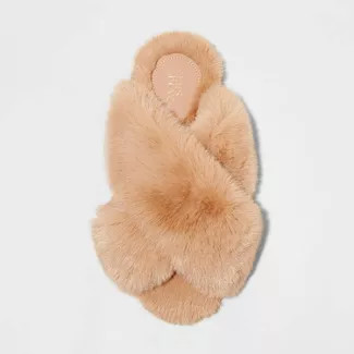 Women's Paris Crossband Fur Slide Slippers - Stars Above™ | Target