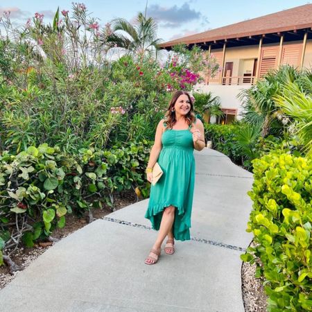 You ladies know green is my favorite color, and this dress was too cute to pass up. It has a smocked top, which I love because it’s comfy and stretchy. I’m a fan of the high low skirt too!  Fit is TTS. I’m in a medium. 

#LTKstyletip #LTKSeasonal #LTKtravel