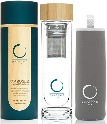 Pure Zen Tea Infuser Bottle - Insulated Glass Bottle for Loose Leaf Tea - Tea Tumbler with Infuser - Portable Travel Mug for Infused Water - Tea Diffuser Thermos on the Go - 15 oz | Amazon (US)