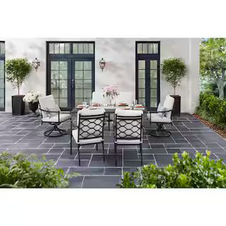 Wakefield 7-Piece Aluminum Outdoor Dining Set with Performance Acrylic Natural White Cushions | The Home Depot
