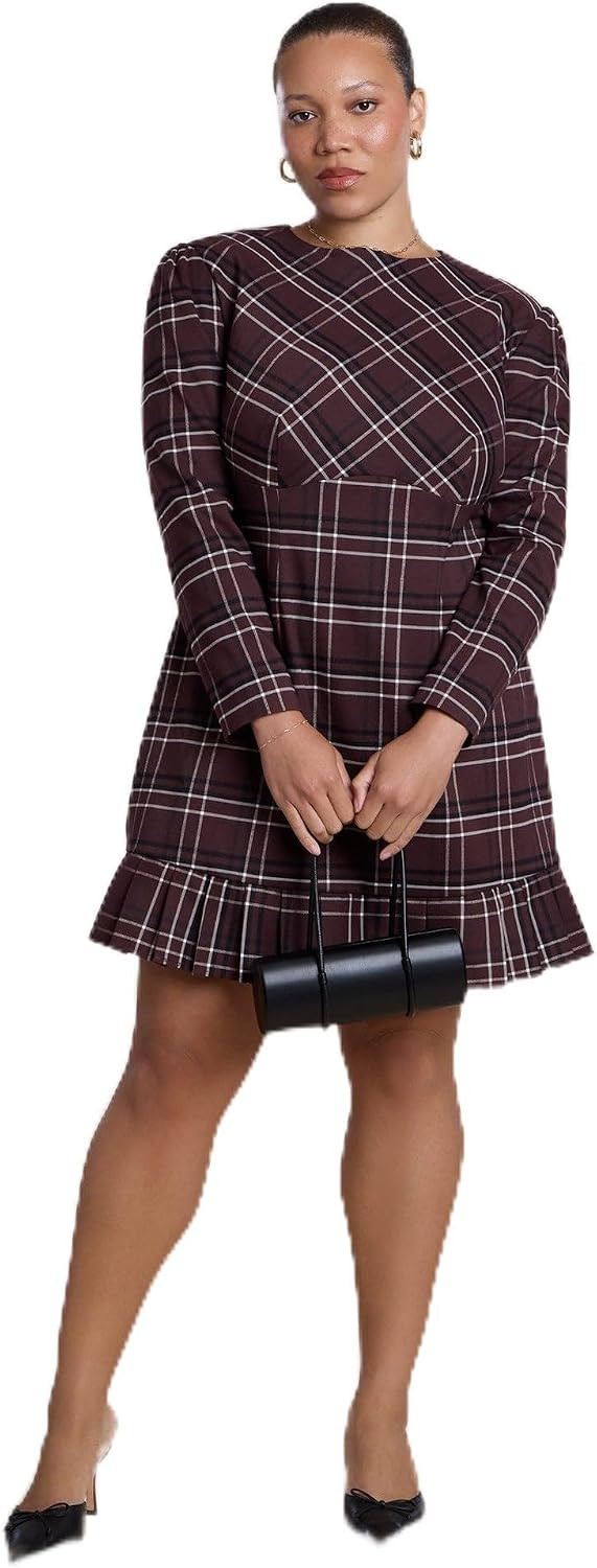 ELOQUII Pleated Plaid Mini Dress | Amazon (US)