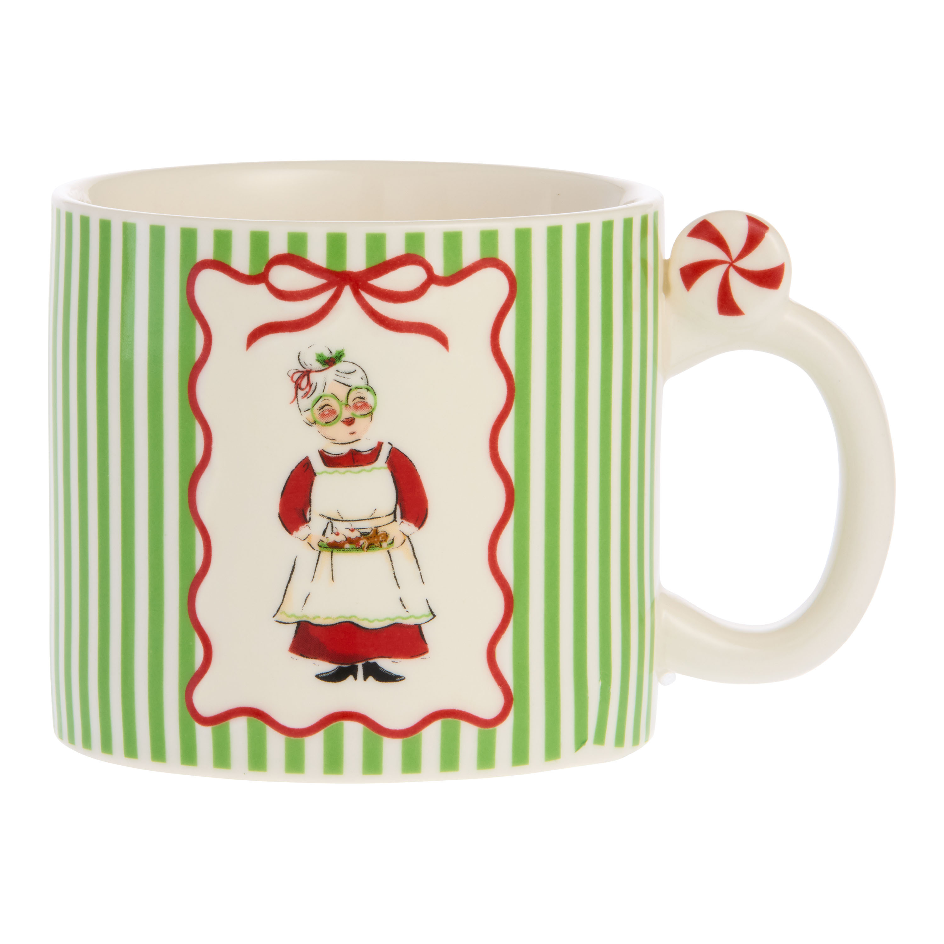 Red and Green Vintage Stripe Mrs. Claus Ceramic Mug | World Market