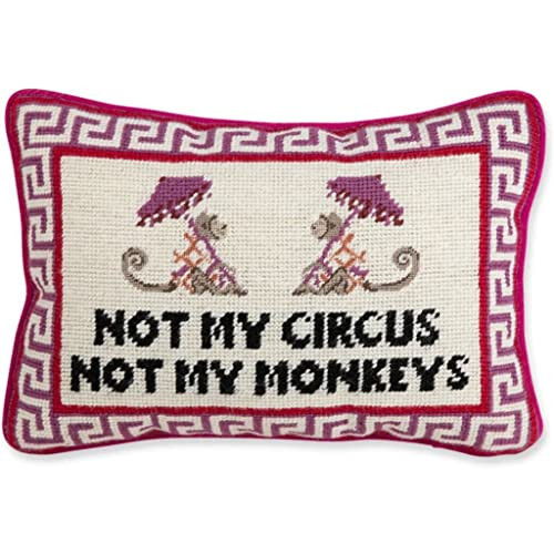 FURBISH Needlepoint Decorative Throw Pillow - Not My Circus Not My Monkeys, Small Embroidered Accent Pillow for Bed, Chair, Couch, Sofa, Eclectic Home Decor, 10" x 14" | Amazon (US)