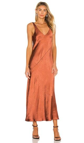 Loulou Satin Dress in Brown | Revolve Clothing (Global)